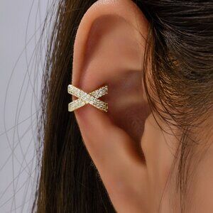 Rhinestone Ear Cuff,Ear Wrap,Gold No Piercing Minimalist dainty Ear Cuff Earring